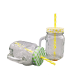 Classic glass mason jar with straw and metal lid for promotional gift